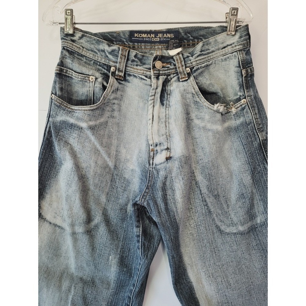 Koman Jeans Mens 30 Straight Leg Blue Acid Wash Distressed Y2K Grunge